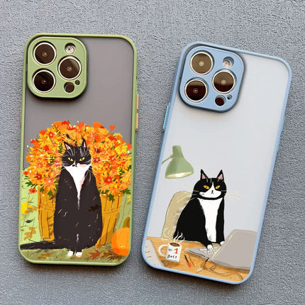 Cute Cartoon Dog Cat Phone Case For iPhone 17 16 15 11 12 14 13 Pro Max Mini X XS XR 7 Plus 17E Shockproof Matte Cover Fundas
