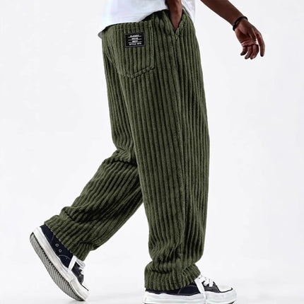 Men's New Fashion Solid Color Ribbed Casual Pants Comfortable Loose Versatile Trendy Minimalist High Quality Streetwear Trousers