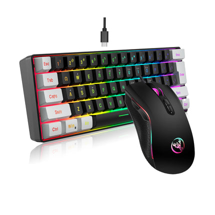 61keys Wired White Black Keyboard RGB Gaming Mouse Office Kit Backlight Keyboard and Mouse Combos for PUBG Gamer - product im