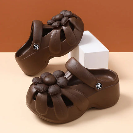 2026 New Women Platform Clogs with Flower Decor,EVA Thick Sole Wedge Sandals Non-slip Breathable Garden Shoes Summer Beach Shoes