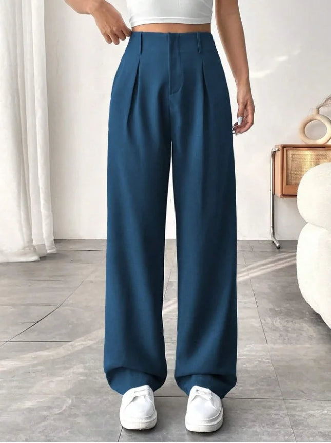 Drapierte High-Waist-Hose mit weitem Bein, bürotauglich, lässig, Anzughose, vielseitig, Frühling, Herbst