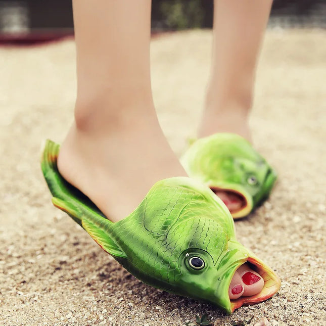 Funny Lifelike Fish Slippers Plus Size 43-47 Women's Weird Animal Slides Beach Slippers Unisex Indoor Outdoor Shoes Flip Flops