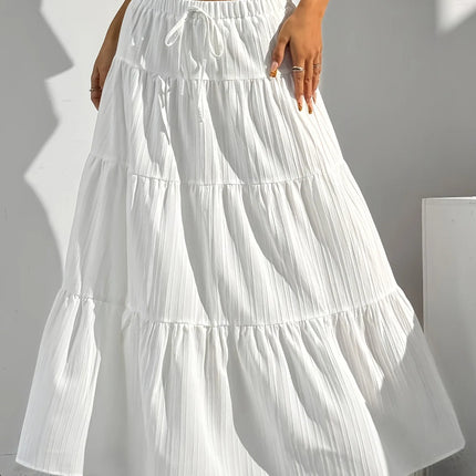 European and American Cross-Border New Style Wish Spring and Summer Women's Skirts, Tie-Strap Spliced Flared Skirts, Loose Long