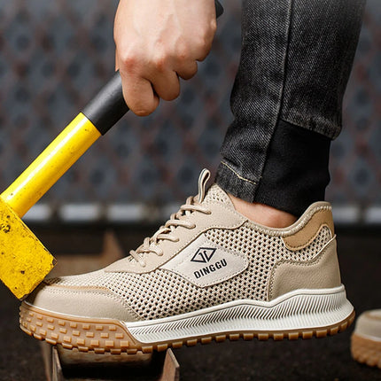 men fashion breathable steel toe covers work shoes air mesh summer safety boots worker security sneakers protective footwear man