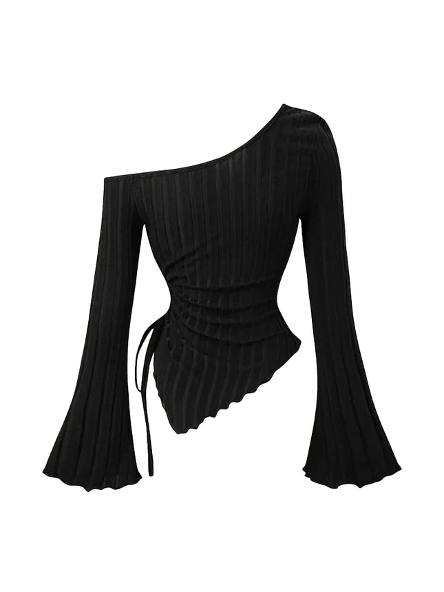 Women's Off-Shoulder Cross Long-Sleeved Slim Fit T-Shirt Asymmetrical Street Style Casual Elegant Top - product image 2