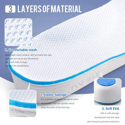 【Xxin】1.5/2.5/3.5cm Height Increase Insoles for Men and Women Memory Foam Arch Support Cushion Shoes Pads Size 35-46
