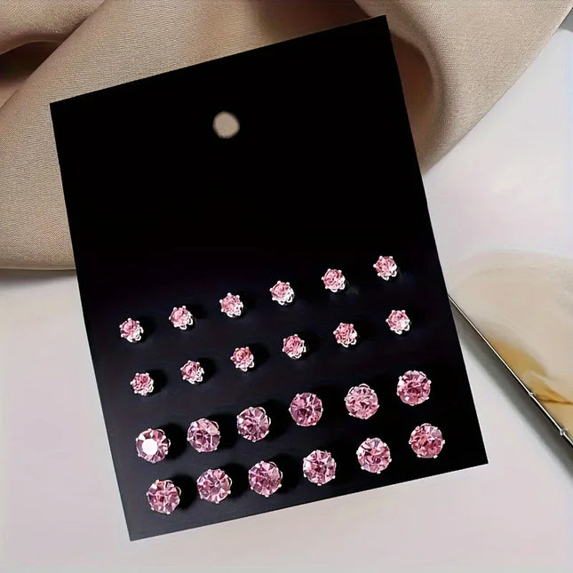 12 Pairs Classic Pink Rhinestone Stud Earrings Exquisite 4/6MM Crystal Stone Earrings Women's Elegant - product image 5