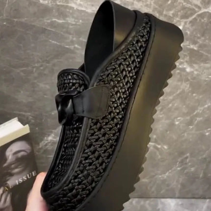black brown casual business loafers man platform shoes sandals woven shoe man slip on mules half shoes for man