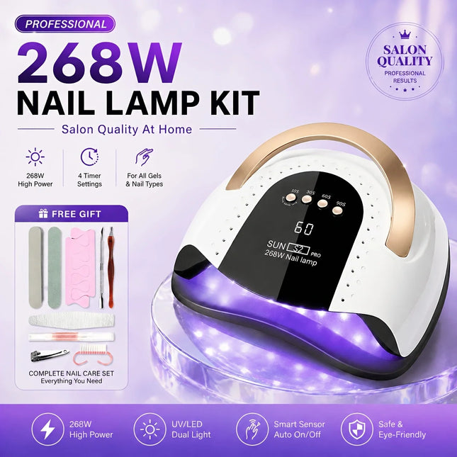 268W UV LED Nagellampe Professionelle Gel Nagellack Trockenlampe Für Maniküre Mit Nagelwerkzeugset als Geschenk WEISS ROSA LILA