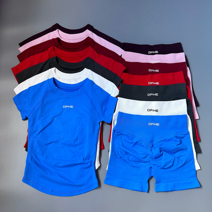 2 Piece Athletic Tracksuit, Seamless Short Sleeve Yoga Wear, High Stretch Running Shorts, Gym Training Outfit