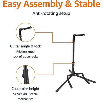Universal Portable Guitar Stand - Collapsible Single Tripod with Safety Lock Compact Design for Travel