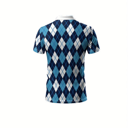 The 2026 Summer New men's short-sleeved POLO Shirt Features A Casual Fashionable And Comfortable 3D Checkered Pattern Print