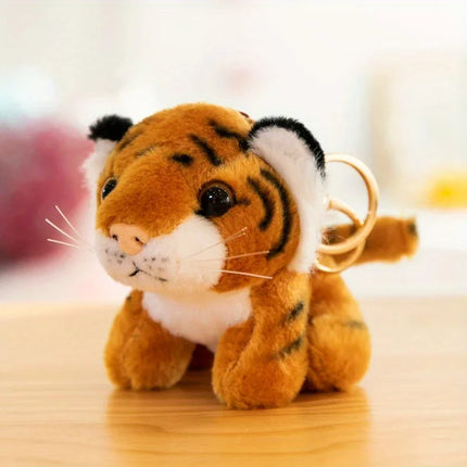 Cute Animal Plush KeyChains Stuffed Panda Little Tiger Key Chain Pendant Simulation Tiger Doll Plush Toy  Gifts
