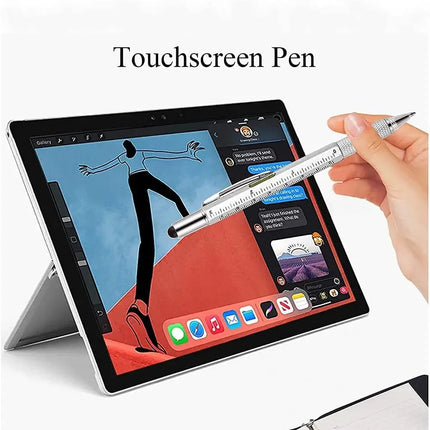 7 In 1 Multifunctional Pen Touch Screen Stylus Capacitive Pen With Screwdriver Ruler Levelgauge Refillable - product image fr