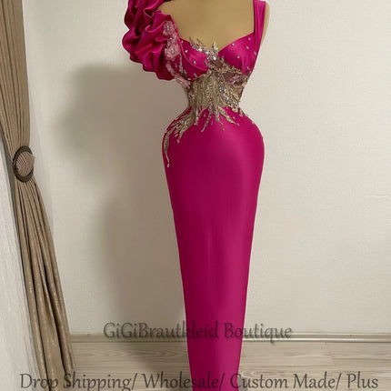 GiGiBraut Fancy 3D Flowers Evening Dresses for Women Crystals Ruched Mermaid Sleeveles Party Gown Vestidos De Fiesta Customized