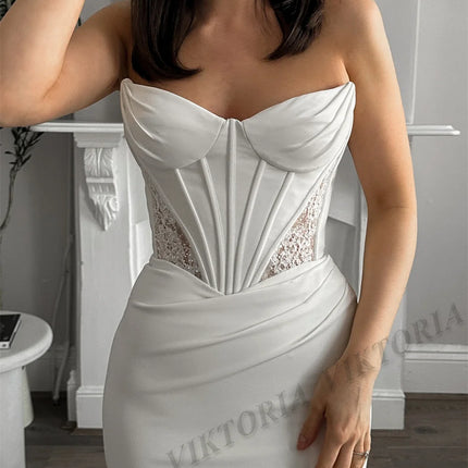 VIKTORIA Charming Mermaid Wedding Dresses for Women Bride Satin Lace Strapless Pleat Robe De Mariée Personalized Customized