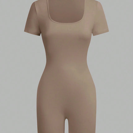 American short-sleeved outdoor and sports clothing, yoga integrated sports suit, women's fitness stretchy tight-fitting clothes