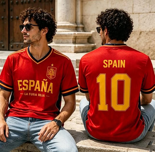 2026 Nueva España ESPAÑA N.º 10 Camiseta de fútbol unisex de secado rápido transpirable LA FURIA ROJA