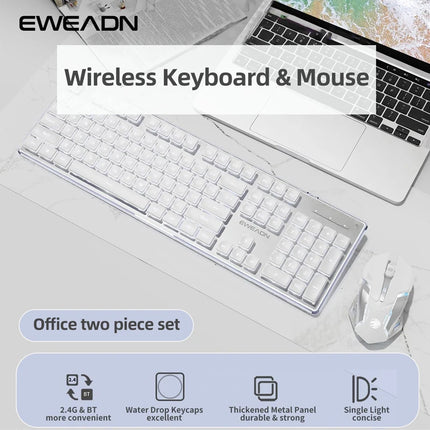 EWEADN V3 wireless Silent Office keyboard and mouse set,104 Keys Full Size with Pudding Keycaps, for Games and - product imag