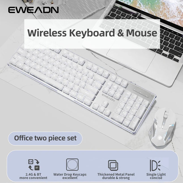 EWEADN V3 wireless Silent Office keyboard and mouse set,104 Keys Full Size with Pudding Keycaps, for Games and - product imag