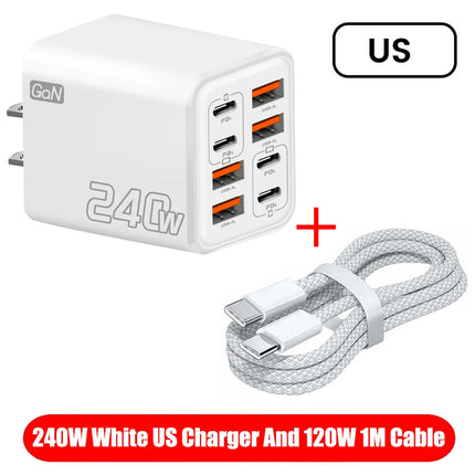 8 in 1 GaN USB-C Desktop Charger 240W Fast Charge Phone Adapter USB-C Cable For iPhone Samsung Xiaomi EU/US/UK - product imag