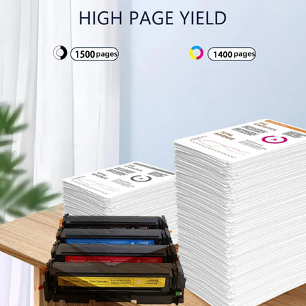 201A toner yield: 1,500 black, 1,400 color pages