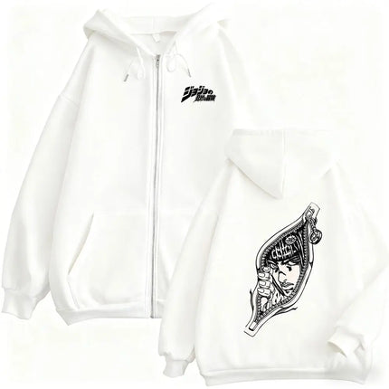 Anime Jojo Bizarre Adventure Bruno Bucciarati Zipper Hoodie Men Women Fleece Cotton Zip Up Sweatshirt Manga Funny Zip Up Jacket
