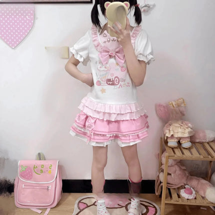 Y2k Cutecore Summer Women Korean Japan Harajuku Short Sleeve Egirl Anime T-shirts Aesthetic Oversized Kawaii Tshirt Tops Clothes