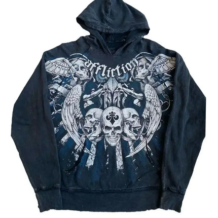 Harajuku Black Hoodie Fashion Street Gothic Skull Oversize Zipper Hoodie Men Women Hip Hop Casual Sweatshirt Personality Hoodie