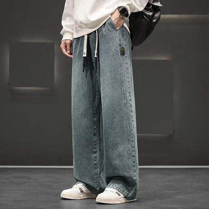 8XL New Wide Leg Washing Jean Pants Men Trousers Neutral Solid Color Loose Casual Straight Outdoor Fashion Plus Size Pants