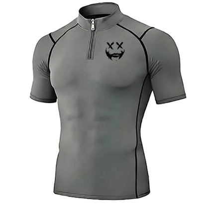 Men's Quick Dry Breathable Quarter Zip Polo Shirts Slim Fit Stretch Short Sleeve Stand Collar Workout Training Sport GYM