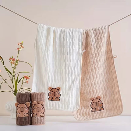 ✰✪Cute 2pc Capybara Face Towel Set, Extra Soft Coral Fleece, 34x74 Inch Towel And 70x140 Inch Bath Towel