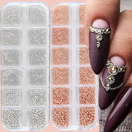 12Grid Gold/Silver Mini Caviar Beads Nail Art Decorations Metal Micro Balls Nail Charm with Magnetic Pen 3D Mini Caviar Nail Gem