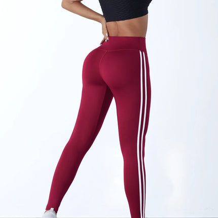 Simple Yoga Leggings With Side Stripes For Women Tummy Control Slim Sports Casual Tights Gym Leggings