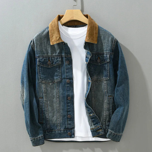 Patchwork-Jeansjacken für Herren Frühling Herbst Amerikanischer Vintage Casual Slim Fit Arbeitskleidung Distressed Used-Look Jeans-Oberteile Oberbekleidung