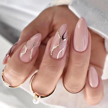 24pcs Almond False Nails Tips Summer Beach Colorful Nails Sets with Pearl Flower Design Press on Nails Art Wearable Fake Nail