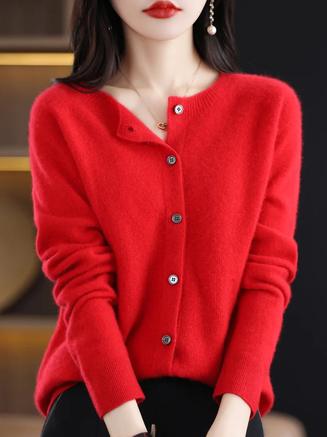 New Fashion Spring 100% Merino Wool Womens O-neck Cardigan Cashmere Sweater 2024 Female Clothing Grace - product image 2