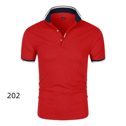 Summer Men's Short Sleeve Collar Tshirts New Solid Color Casual Polo Shirt Trendy Breathable Loose Basic Splice Top