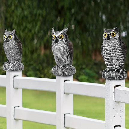 Realistic Solar Fake Owl Decoy Plastic Owl Scarecrow Sculpture with Red Flashing Eyes and Sound For Garden Yard Scare Birds