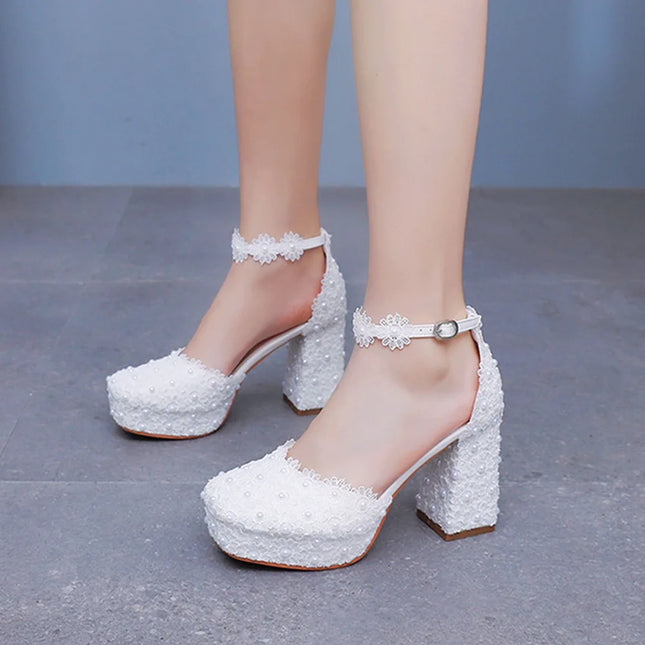 9cm Übergröße Schuhe für Frauen 34-42 Herbst Mode Damen High Heels Pumps Runde Zehen Party Abend Hochzeit Spitze Plateau Schuhe
