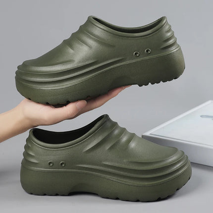 Men's One-Piece Eva Thick-Soled Closed-Toe Work Shoes, Waterproof, Oil-Proof, Non-Slip Slip-On Chef Kitchen Garden Work Shoes