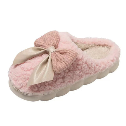 Winter Cute Butterfly Cotton Slippers for Women Non Slip Thick Sole Fluffy Indoor House Shoes Warm Maternity Home Footwear