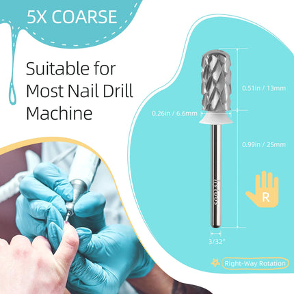 HYTOOS 5XC Safety Barrel Nail Drill Bits 3/32 Smooth Top Carbide Manicure Bit Remove Thick Gel Drills Accessories Supplier