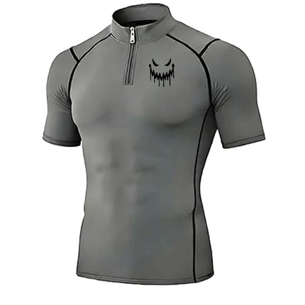 Men's Quick Dry Breathable Quarter Zip Polo Shirts Slim Fit Stretch Short Sleeve Stand Collar Workout Training Sport GYM
