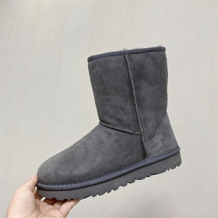Women Natural Sheepskin Ultra Mini Snow Boots New Design Classic Sheep Fur Wool Lace up Ankle Boot Leather Winter Warm Men Shoes