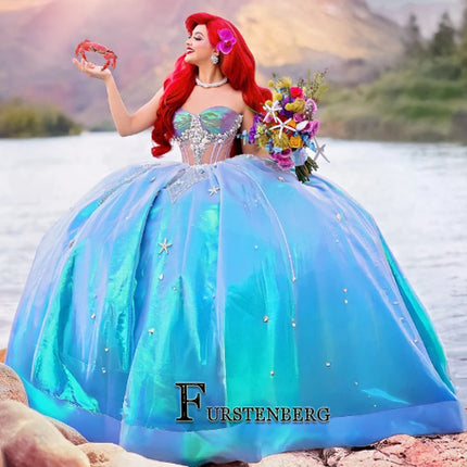 FURSTENBERG White Princess Style 15 Years Quinceneara Dress Crystals Beads Pleat Birthday Party Dress Customized Plus Size