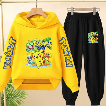 Children Kawaii Pokemons Long sleeves Hoodie Boy Girl 3-12Yrs Clothing Pikachu Sweatshirt Top+Pants Two-piece Casual Jogging Set