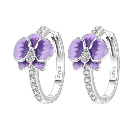 Orstarry Original 925 Sterling Silver Blue Iris Flower Earrings Women Hoop Earring Anniversary Jewelry Trendy Gifts