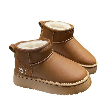 Sponge cake thick soled snow boots for women, 2025 new winter waterproof short tube height increasing warm bread shoes