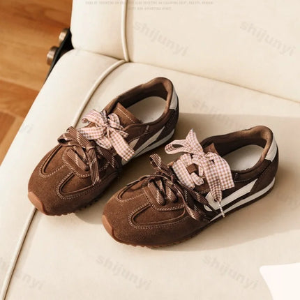 Woman Casual Sport Shoes Fashion Double Lace Up Height Increase Flat Shoes Spring New Outdoor Trendy Versatile Non Slip Sneakers